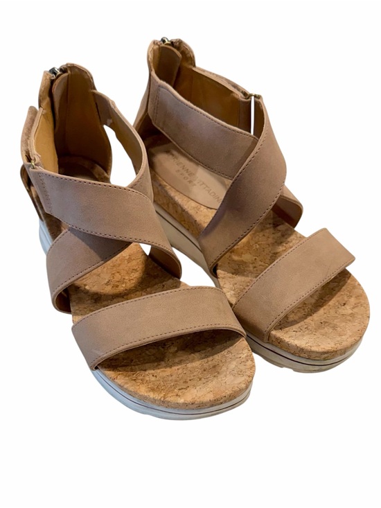 Adrienne Vittadini Shoes - Adrienne Vittadini Taupe Crisscross Cork Wedge Sandals - Size: 7